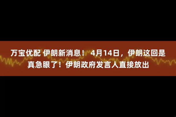 万宝优配 伊朗新消息！ 4月14日，伊朗这回是真急眼了！伊朗政府发言人直接放出
